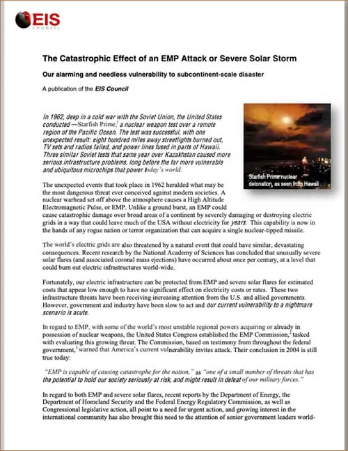 The Catastrophic Effect of an EMP Attack or Severe Solar Storm