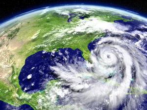 Hurricane as seen from a satellite.