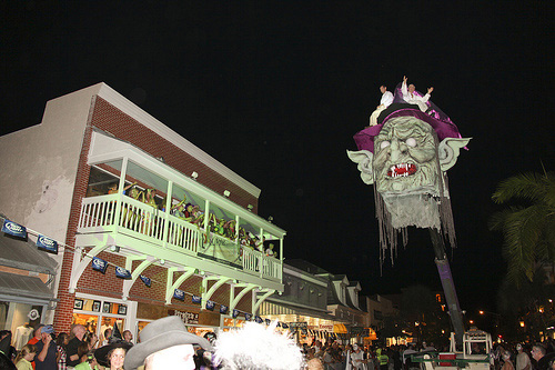 The head lifted over Duval street during the parade. 