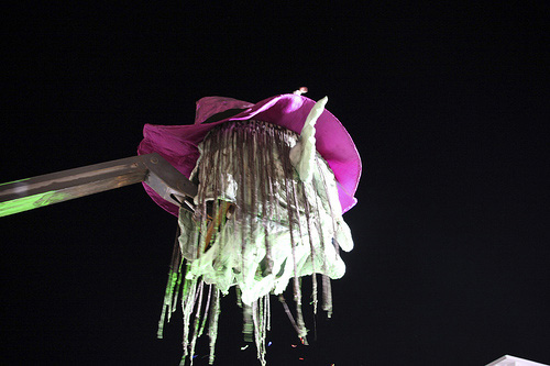 The head lifted over Duval street during the parade. 