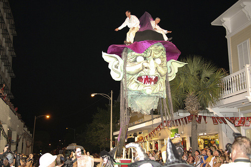 The head lifted over Duval street during the parade. 