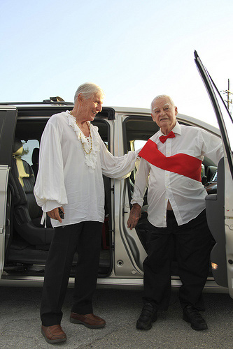 Joe and Frank arriving at the float. 