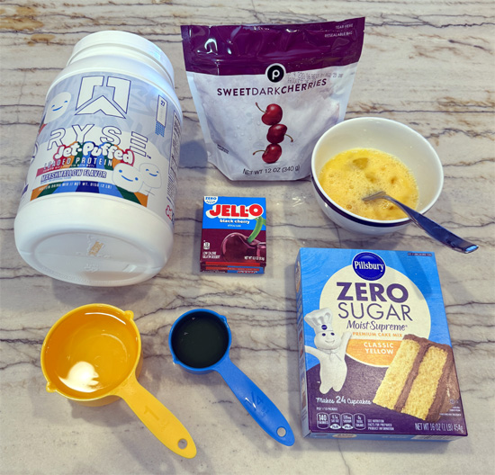 All the ingredients for Black Cherry Protein Loaves.