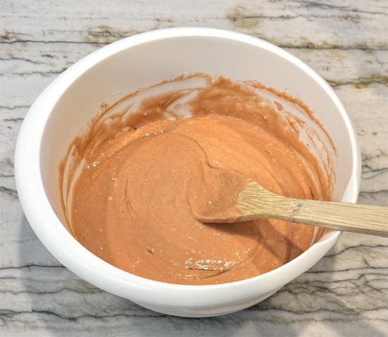 Add the eggs, oil, and water to the dry ingredients. Stir gently until just combined.