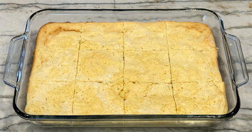 Remove from the oven and let set for about 20 minutes before cutting into 12 servings. Store the bars in an airtight container in the refrigerator for up to 5 days. 