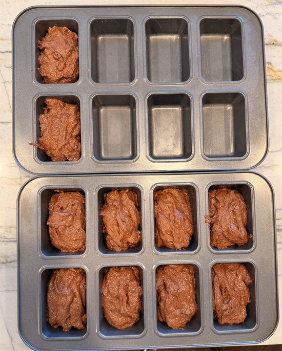 Divide the batter evenly among the 10 loaf cavities.