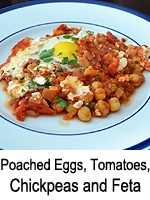Poached Eggs, Tomatoes, Chickpeas and Feta