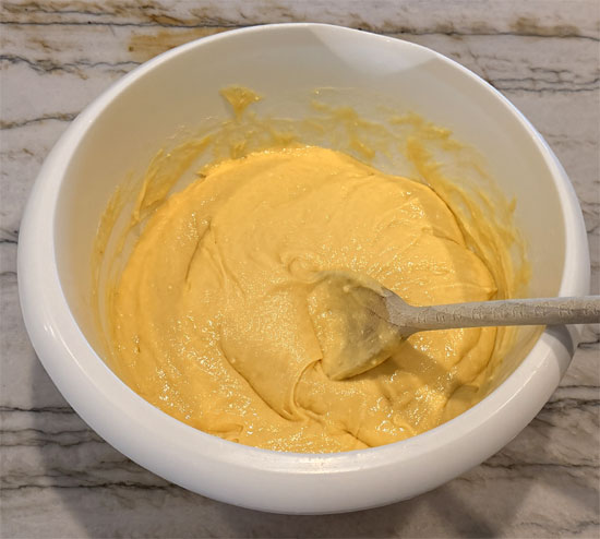 Mix together until just combined the cake mix, protein powder, milk, vegetable oil, egg whites and whole egg.