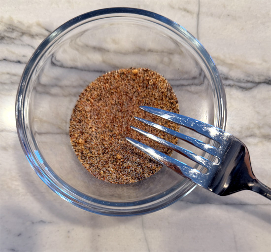 While the water heats, mix the five spices together in a small bowl. Salt, pepper, onion powder, garlic powder and smoked paprika.