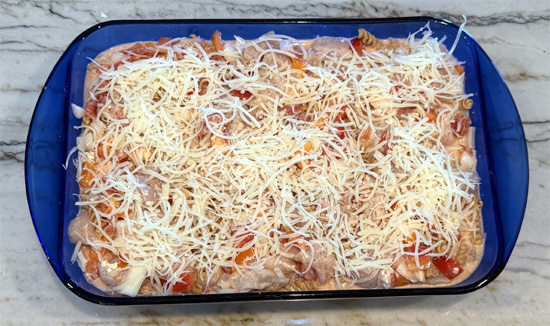 Sprinkle the two cheeses over the top.