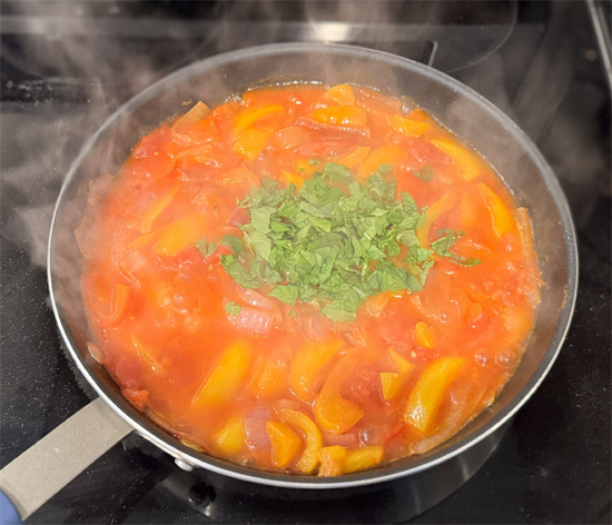 Season sauce: Add water, mint, 1/4 teaspoon black pepper, and 1/4 teaspoon salt to vegetables. Simmer gently and stir occasionally until thickened, about 10 minutes.