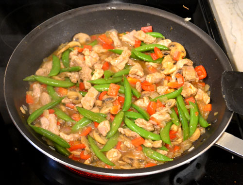 Pork Lo Mein in a Pan Cooking