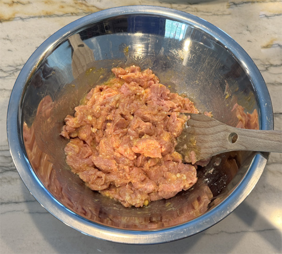 Mix the crust: In a large bowl, gently combine ground meat, eggs and cheese. Mix by hand or with a spoon until combined. 