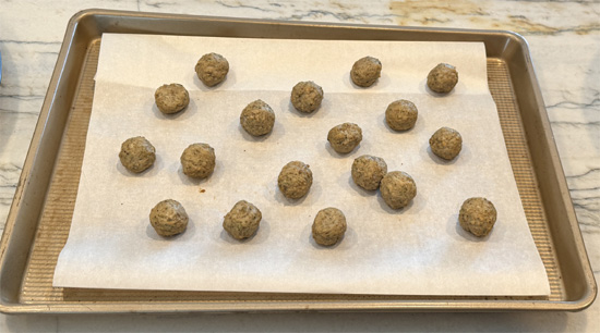 Bake Meatballs: While the meat crust is cooling, put the mini meatballs in the oven and bake them, but not completely. If you use Simek's turkey meatballs like we did, bake them at 400 degrees Fahrenheit for 10 minutes. Then remove from the oven. 