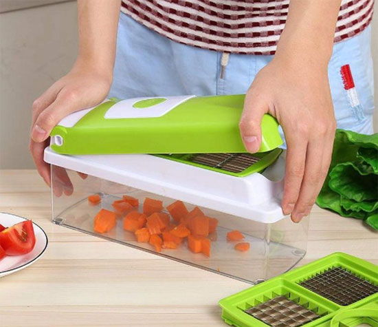 We used a fruit and vegetable chopper like the one shown below to get them small enough and uniform.