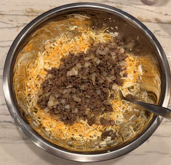 Stir in the beef mixture until combined.