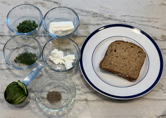 Ingredients for the cucumber sandwich.