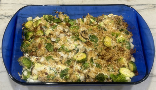Return the Brussels sprouts to the oven and bake until browned, about 10-15 minutes more. 
