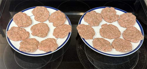Form the meat into patties. Each patty is about 1/4 cup (2 oz. if you have a scale.) This should make 16 patties. 