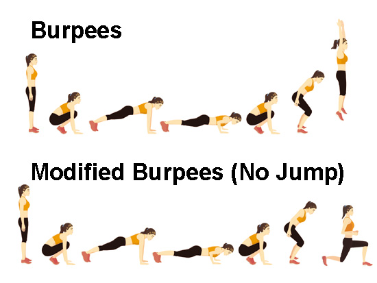 Modified burpees (stepping back rather than jumping).