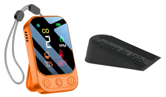 A portable carbon monoxide detector and Doorstop.