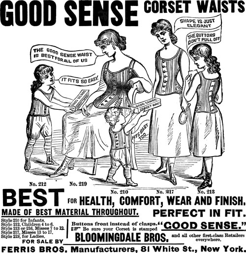 An 1886 ad of corsets for women and children. Notice how they try to link the words Good and Health with the dangerous product?